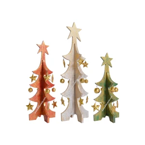 Durable Eco-Friendly Handmade Wooden Christmas Tree Stand with Star and Hanging Ball Ornaments Decorative Accessories