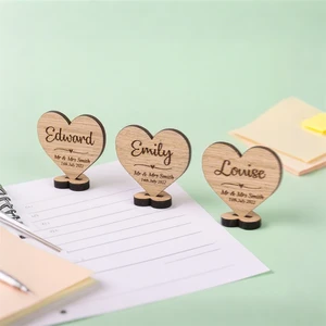 Personalized Handmade Wooden Vertical Seat Logo Name Card Desktop Decor with Engraving Love Theme for Weddings and Events
