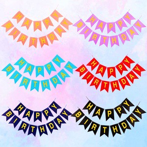 17*12CM Happy Birthday Banner Hot Gold FishTail Banner Paper Birthday Party Banner Background Decoration Flag Wholesale