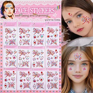 High Quality Acrylic Mixed Design Child Face Stickers Fashionable Adhesive Glitter Jewel Tattoo for Festival Makeup Wholesale