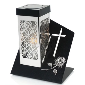 Luxury LED Cemetery Memorial Lantern Solar Grave Lantern Waterproof Stainless Steel Znicz Solarny Cross Rose Style