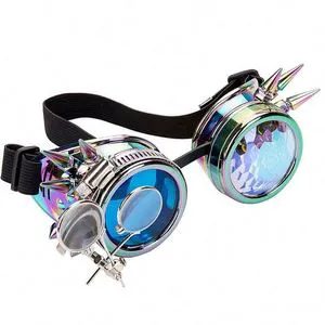 Custom Logo Wholesale Fashion Men Women Party EDM Sunglasses Rivet Punk Glasses Gothic Steampunk Kaleidoscope Glasses