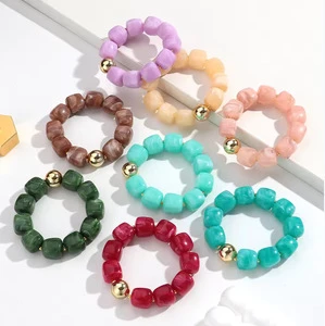 Simple Trendy Bohemian Unisex Party Bracelet Jewelry Colorful Marble Resin Geometric Square Acrylic Elastic Beaded Wholesale