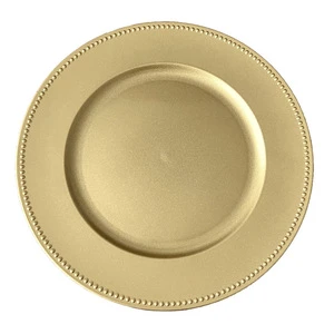 Gold Disposable Sustainable 33cm 13-Inch Plastic Charger Plate with Custom Logo for Wedding Table Decoration