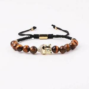 New Design Men Bracelet CZ Pave Buddha Tiger Eye Handmade Macrame Bracelet Customized Logo JBS12690
