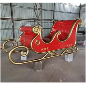 Life Size Fiberglass Santa Sleigh Seating Commercial Grade Outdoor Red Gold Sled Prop Christmas Decorations Event Mall Display