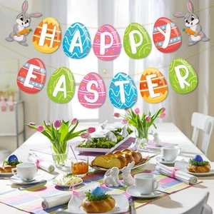 Wholesale Happy Easter Banner Decorations Garland - Easter Bunnies Egg Sign for Party Decorations Supplies Home Decorations