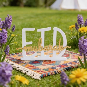 651086 EID Mubarak Wooden Decoration 1pcs whiteacrylic25.4x14.6CM Deco-Table Ramadan Supplies Wholesale