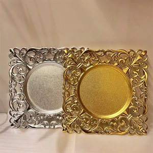 Luxury 13 Inch Square Gold Silver Plastic Disposable Charger Plates for Party Wedding Home Event Table Decoration