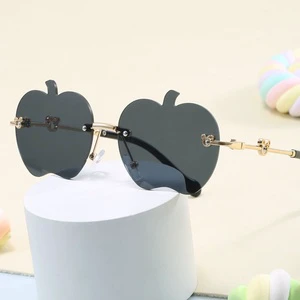 2025 Trendy Orange Metal Horn Frameless Sunglasses Fashion Ins Party Glasses with Irregular Apple Frame Design for Kids Boys