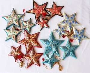 Handmade 3-Piece Star Christmas Ornament Set Paper Mache Christmas Decorations