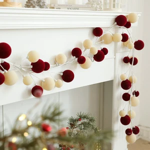 Christmas Ball Ornament Garland Christmas Bauble Hanging Ornament Neutral Velvet Bulb Ball Garland for Table Mantel Staircase
