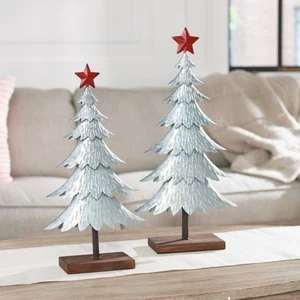 Stainless Steel Luxury Christmas Tree Set with Red Star Scented High Quality Holiday Table Decor on Wooden Base for Home Office