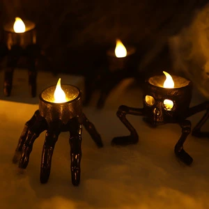 Halloween Party Atmosphere Props Decoration Ornaments Scary Fingers & Skull Stand LED Electronic Candle Light