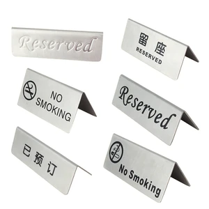 Restaurant Hotel Supplies Stainless Steel Table Number No Smoking Card Double-Sided Reserved Table Sign