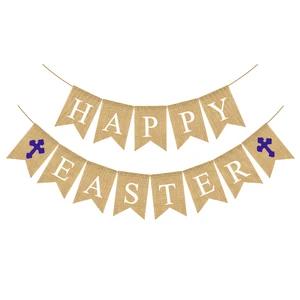 Easter Party Office Supplies Decoration Burlap Swallowtail Happy Easter Banner Bunting Easter Party Decoration Supplies