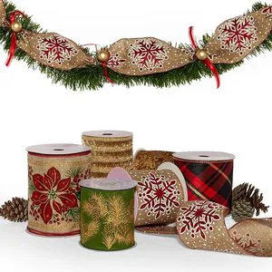 Extra Wide Christmas Wired Ribbon Durable Burlap and Jute Material