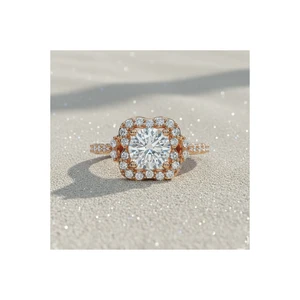 Rose Gold Plated Pav Clover Vintage-Style Diamond Engagement Ring with Prong Setting and for Certification