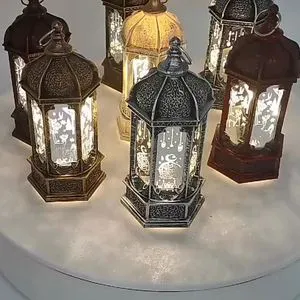 2025 Eid Ramadan Muslim Islamic Metal Lantern EID Mubarak Ramadan Kareem Reusable HST Party Supplies Red Black Silver