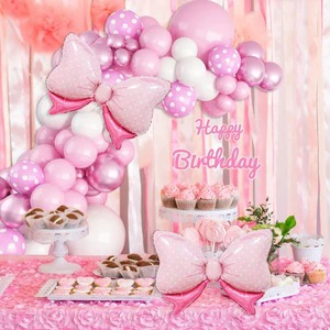 Pink Bow Tie Latex Balloon Garland Arch Kit Round Arches Birthday Theme Party Inflatable Bowknot Set