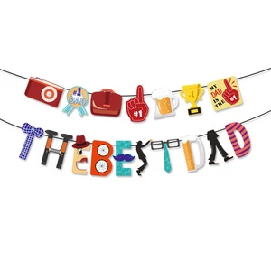 New Happy Father's Day Eco-Friendly Durable Paper Banner with Die Cut Flowers for Party Decoration Supplies