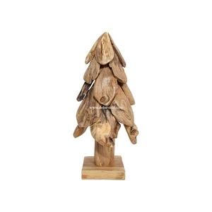 Teak Wood Christmas Tree Stand Natural Wooden Spruce Decorative 20x20x40cm Eco-Friendly Handmade High Quality for Christmas