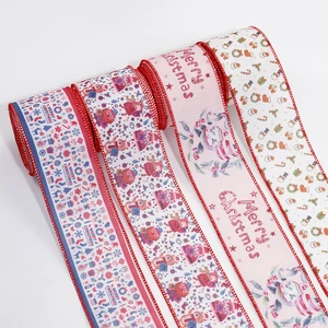 Festive Pastel Eco-Friendly Christmas Ribbon Assorted Wired Edge Merry Christmas Snowman Printed Polyester Holiday Party