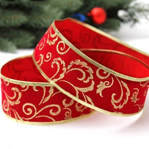Gift Wired Ribbons Roll Print Wholesale Christmas Christmas Gift Packing and Decoration Ribbon Satin for Gift Box Gangheng