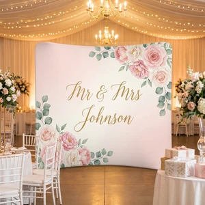 Custom Curved Fabric Backdrop Stand | Wedding Photo Booth Background | Graduation Party Decor | Upload Your Design