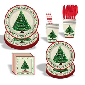 New Design Christmas-themed Party Paper Cup Set Christmas Tree Eco-friendly Disposable Tableware Festival Decorations