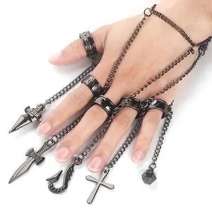 Punk Bracelet with Five-Finger Ring