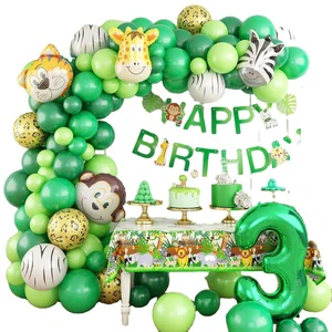 Jungle Theme Birthday Decorations Safari Animal Balloon Arch Garland Kit Jungle Happy Birthday Banner Set for Party Supplies