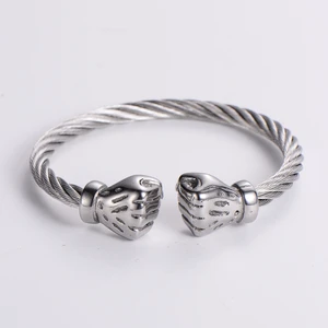ORDRM Man Fashion Cuff Bangle Stainless Steel Boxing Fist Twisted Cable Bracelet