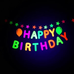 New Cross-Border Happy Birthday Fluorescent Party Banner & Garland Model 203,202 Birthday Party Decoration