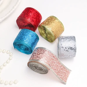 Bulk 3.8CM Christmas Tree Ribbon Glitter Sequin Christmas Decorative Ribbons Glitter Bulk Wholesale Ribbon for Christmas