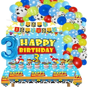 Toy Story 3rd Birthday Party Hanging Backdrop Banners Flags Latex Balloons Garland Arch Tablecloth Cupcake Cake Toppers Supplies