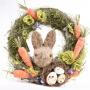 Best Selling 30cm Natural Material Easter Decor Easter Wreath With Rabbit