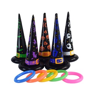 MART Halloween Themed Party Supplies Indoor Outdoor Fun Inflatable Witch Hats Shape Ring Toss Game Toy With Plastic Rings
