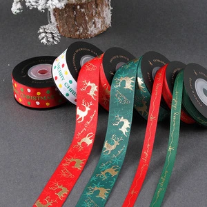 Custom Christmas Ribbons Halloween Grosgrain Red Green White Color Stock Gift Celebration Packing Ribbon 3/8 5/8 1inch