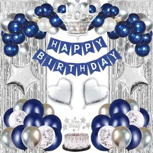 Blue Foil Birthday Decoration Set Colorful Confetti Balloons and Garland with Party Banner for Halloween & Birthday Parties