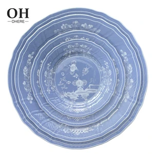 Ohere Blue Floral Relief Porcelain Dishes Set Elegant Bone China Dinnerware Set for Event Table Decor Charger Plate Wedding