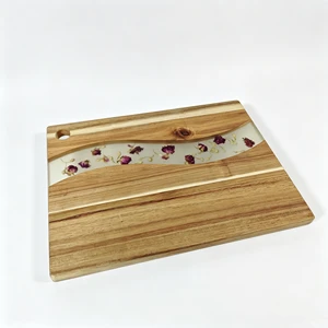 Dried Flower Cheese Board Rose Resin Art Charcuterie Board Wood Cutting Board For Romantic Table Setting