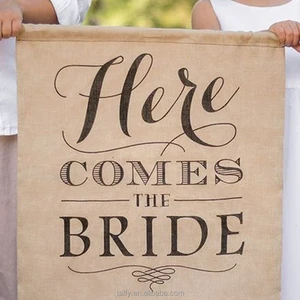NEW Rustic Ceremony Burlap Wedding Here Comes the Bride Sign Flower Girl Banner