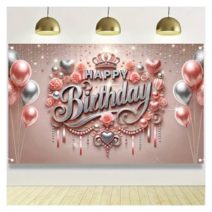 Custom Happy Birthday Banner with Floral & Butterfly Design Personalized Design Backdrop for Women & Girls' Birthday Party Decor