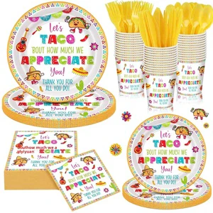 168-Piece Fiesta Taco Plates Napkins Party Decor Set Back-to-School Employee Appreciation Cinco De Mayo Graduation Serves 24 Gus