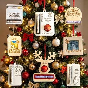 Christmas Wooden Wallet Christmas Tree Pendant Decoration Money Holder Cash Gift Made