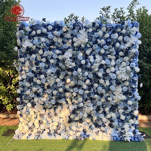 Decorations Events Background Wedding Stage 8ft X 8ft Rose Artificial Flowers Blue Flower Wall Backdrop for Photography