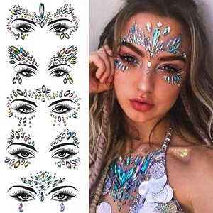3D Sexy Face Tattoo Stickers Temporary Tattoos Glitter Fake Tattoo Rhinestones Masquerade for Women Party Face Jewels