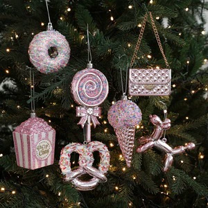 Christmas Tree Ornaments Hanging Glitter Candy Ornaments for Xmas Holiday Decoration