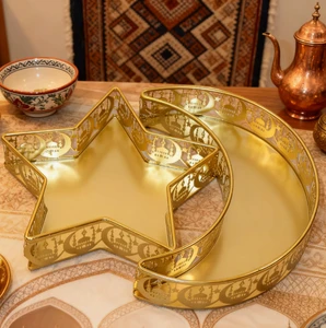 DAMAI 2026 New Ramadan Fruit Plate Home Decoration Eid Ornament Mubarak Moon and Star Party Snack Iron Tray Ramadan Deco